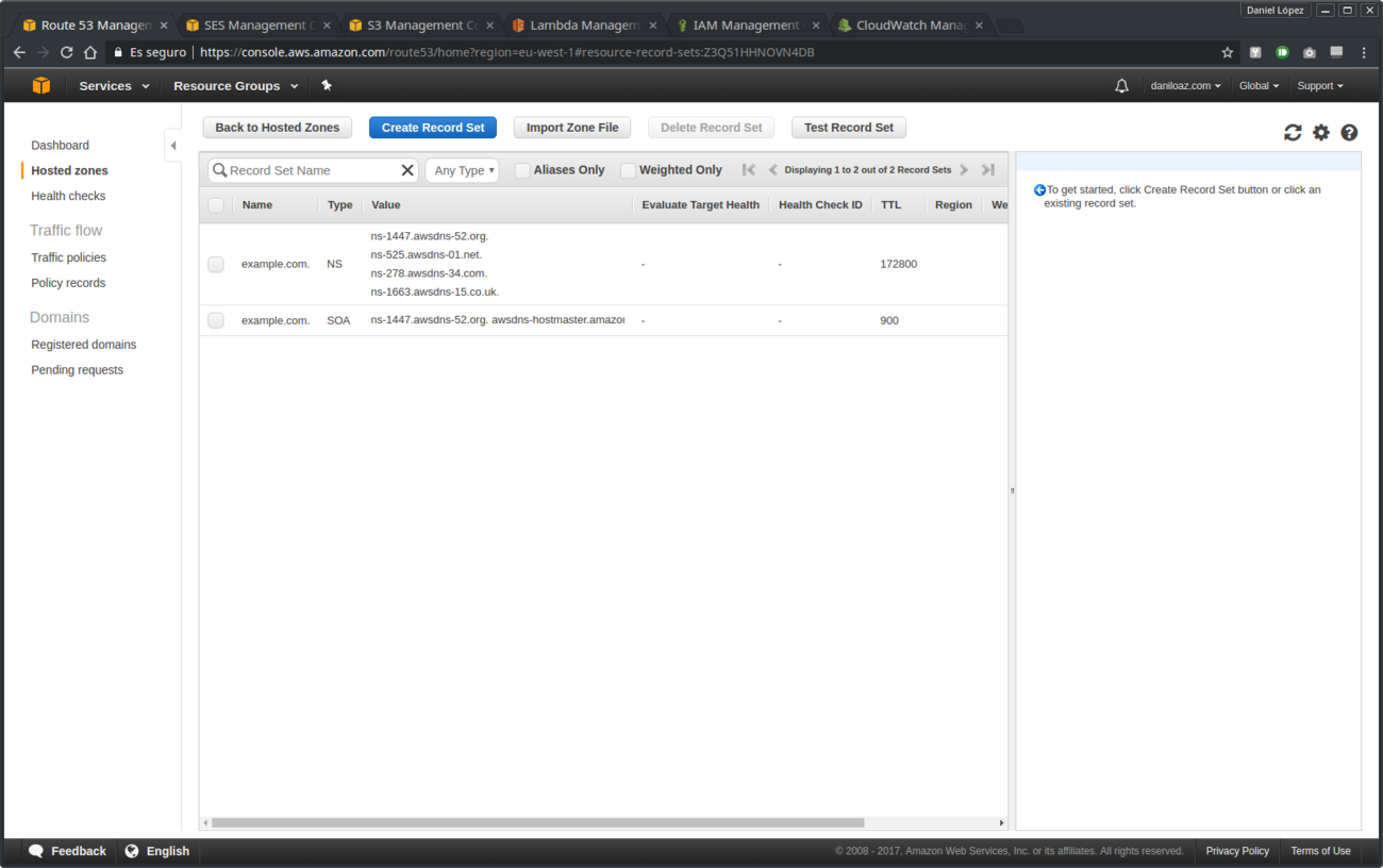 Basic public DNS zone newly created in Amazon Route 53