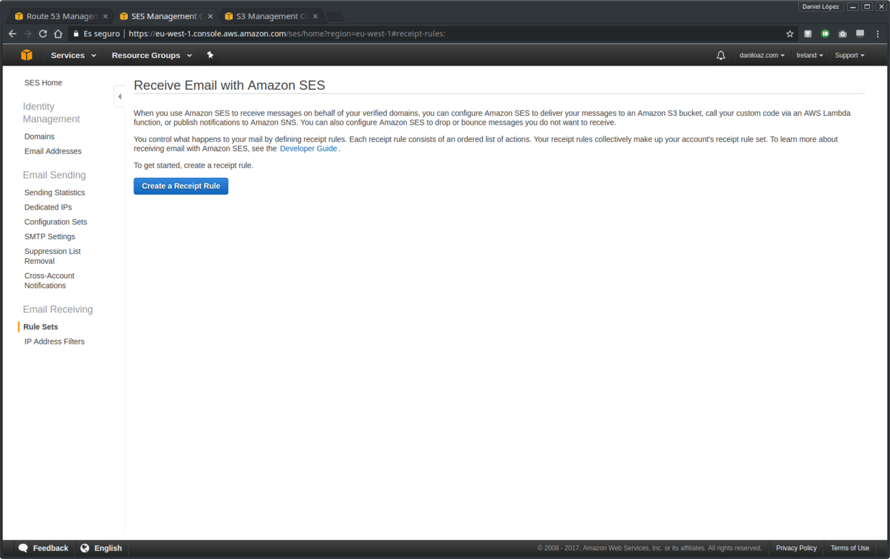Amazon SES receipt rule creation: step 0