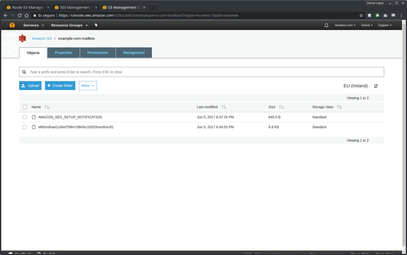 List of email messages as S3 bucket objects