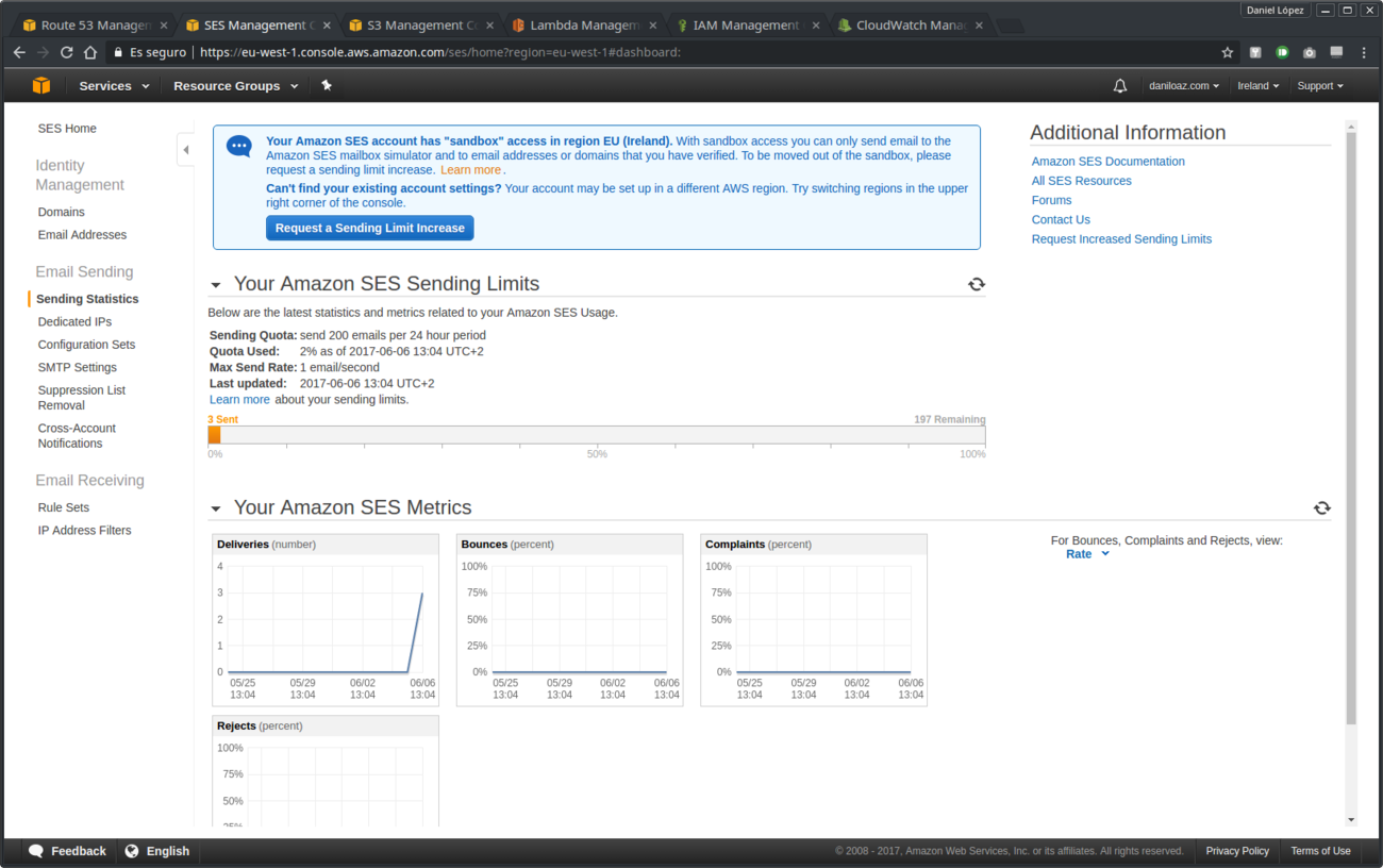 Aviso cuarentena (sandbox) y botón para solicitar aumento del límite de envíos