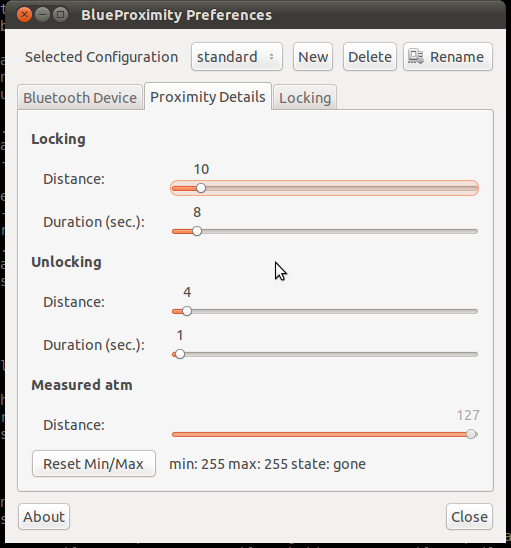 BlueProximity preferences: proximity details