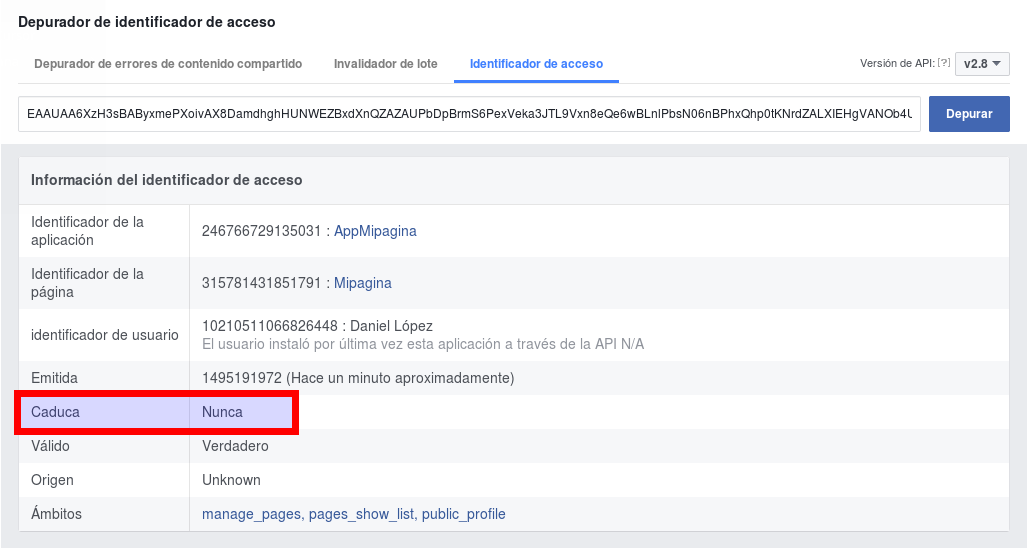 Facebook Access Token Debugger