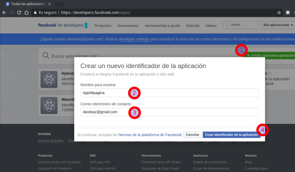 Steps to create a new Facebook App