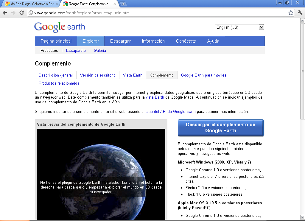 Descarga del plugin de Google Earth