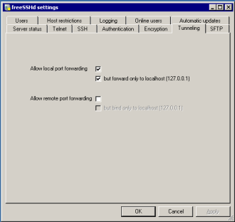 Tunneling settings
