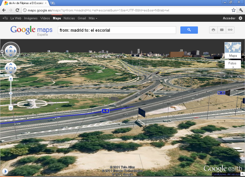 Vista aérea de la autopista A-6 en Madrid
