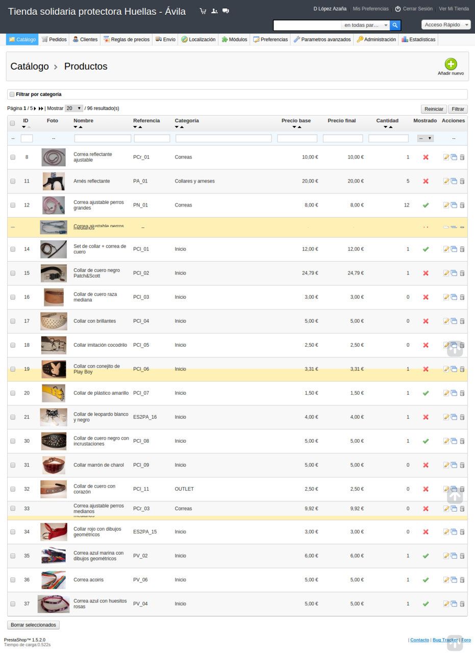 Admin product catalog management interface