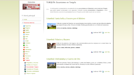 Página de listado de excursiones