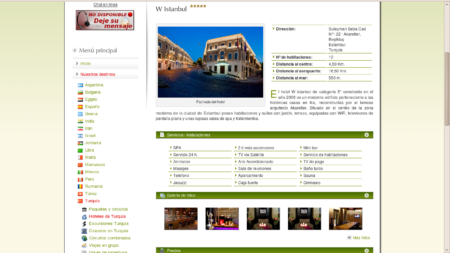 Sección superior de página de hotel