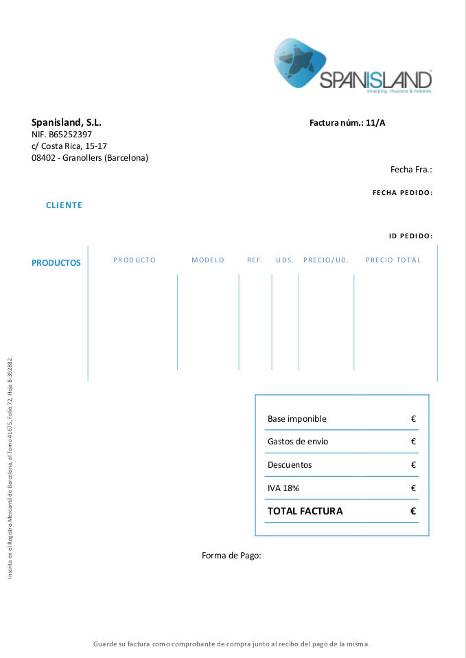 Spanisland customized PDF invoice template