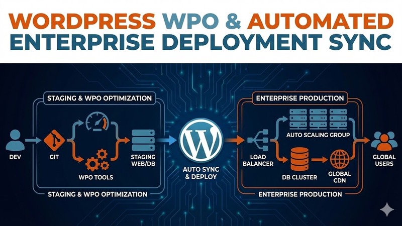 WordPress enterprise deployment automation architecture with staging to production synchronization