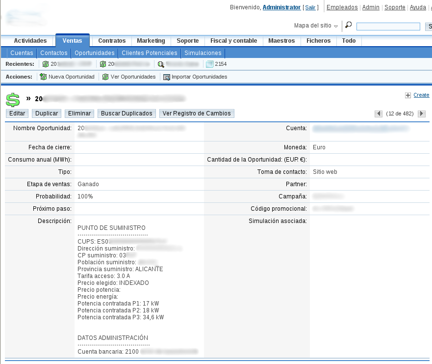 Custom Opportunities module with energy sector fields