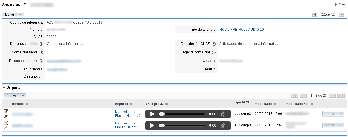 Audio clips preview in related subpanels