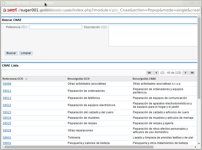 NACE codes management module