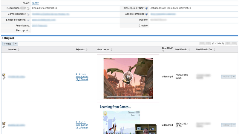 SugarCRM customized interface showing video preview in subpanels